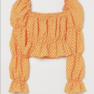 H&M orange and white floral puff sleeve top
